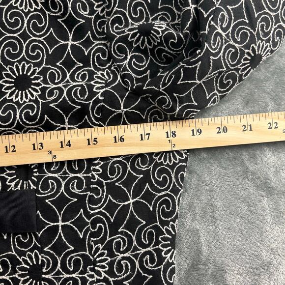 Linen Suit Women’s 6 Bandolino Jacket Skirt Embroidered Floral Corp Black White - Picture 8 of 15